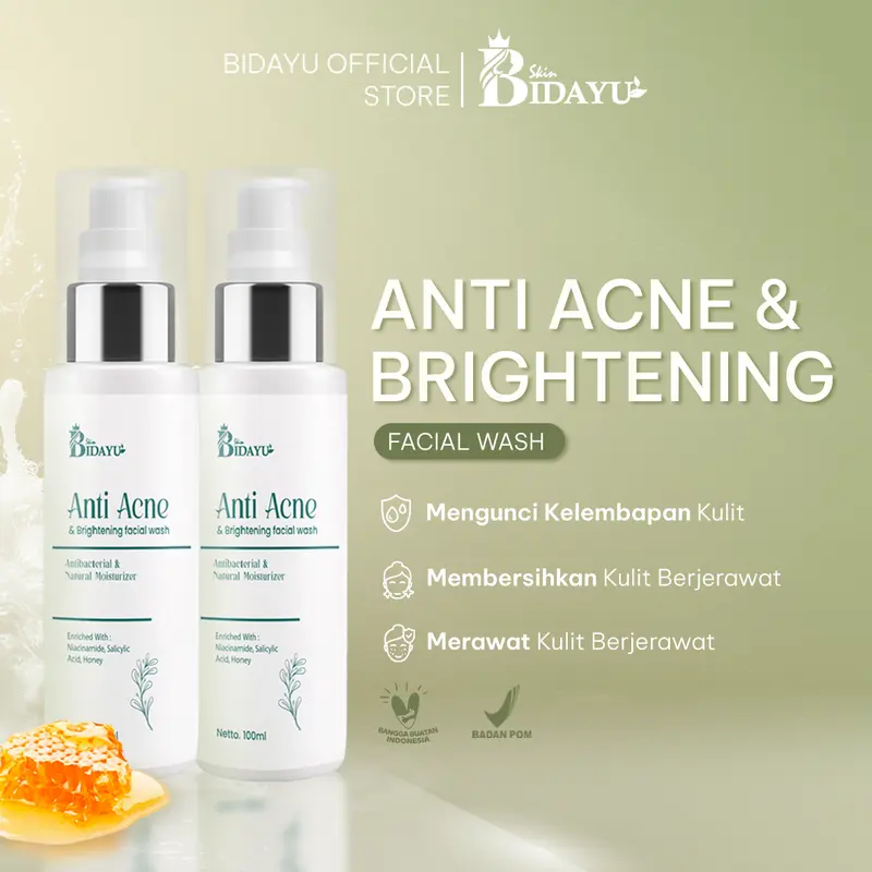 Anti Acne & Brightening Facial Wash – Gentle, Hydrating & Soothing with Salicylic Acid, Extract Honey – membersihkan tanpa membuat kulit kering, menenangkan kulit 0