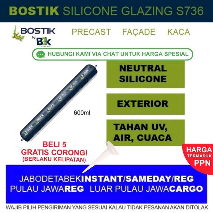 Gambar Bostik Silicone Glazing Sealant S736 Silikon Kaca Façade Precast 600 ml Kemasan Sosis - Grey dari Bostik by B3K Kota Administrasi Jakarta Utara Tokopedia