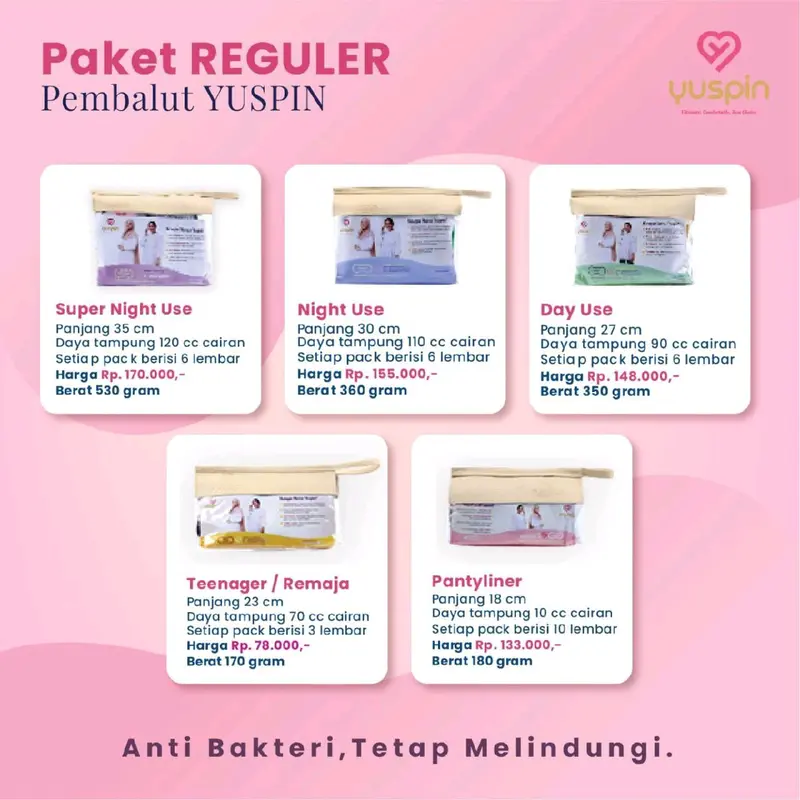 Yuspin PAKET Pembalut Kain Anti Bacterial Silver+ | Menspad Kain Wanita | Pembalut Cuci Ulang Anti Iritasi | Pembalut Sehat | Softex Bebas Klorin 7