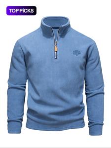 Sudadera de forro polar con cremallera y media solapa para hombre, Sudadera informal de manga larga con cuello alto para senderismo al aire libre, Ropa deportiva de hombre para otoño e invierno