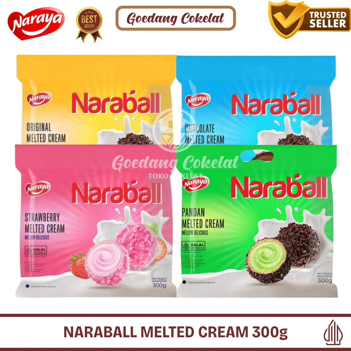 Naraya NARABALL Wafer Ball Original Chocolate Strawberry Pandan Melted Cream 300g