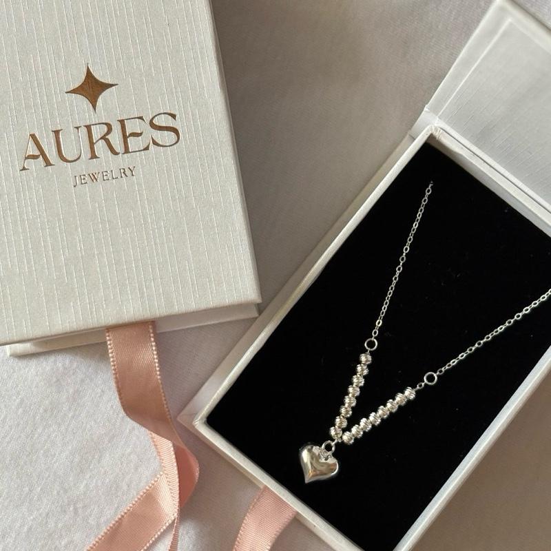 [AURES JEWELRY] Corallis Necklace - 925 Sterling Silver Chain Heart Shape Beaded Pendant For Women 2