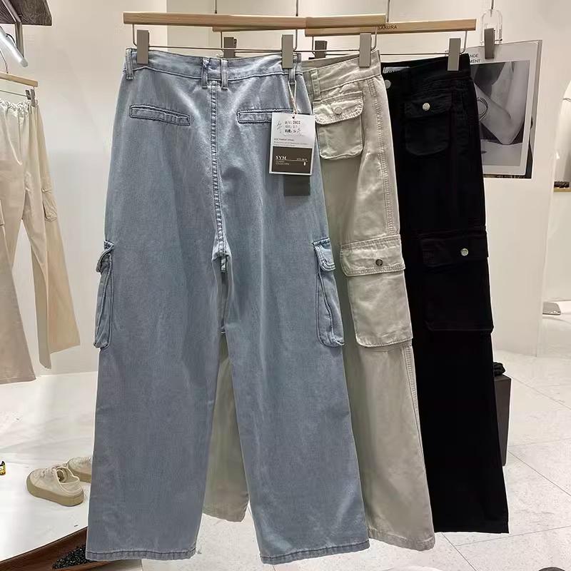 Product Introduction of Cargo Denim Biru mdua / hitam /Pasir Putih Highwaist Loose Celana Jeans Wanita Korea(realpict) 4