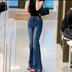 Jeanstyle - Celana Cutbray Jeans Panjang  Wanita Whisker Retro Highwaist Kekinian