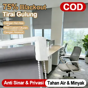 Korden Jendela Blackout 75% Dangan Rel Atas Roller Blind Jendela Tahan Air Tahan Minyak Gorden Tarik Gulung Cocok Untuk Ruang Tamu Kamar Tidur Kantor Kamar Mandi