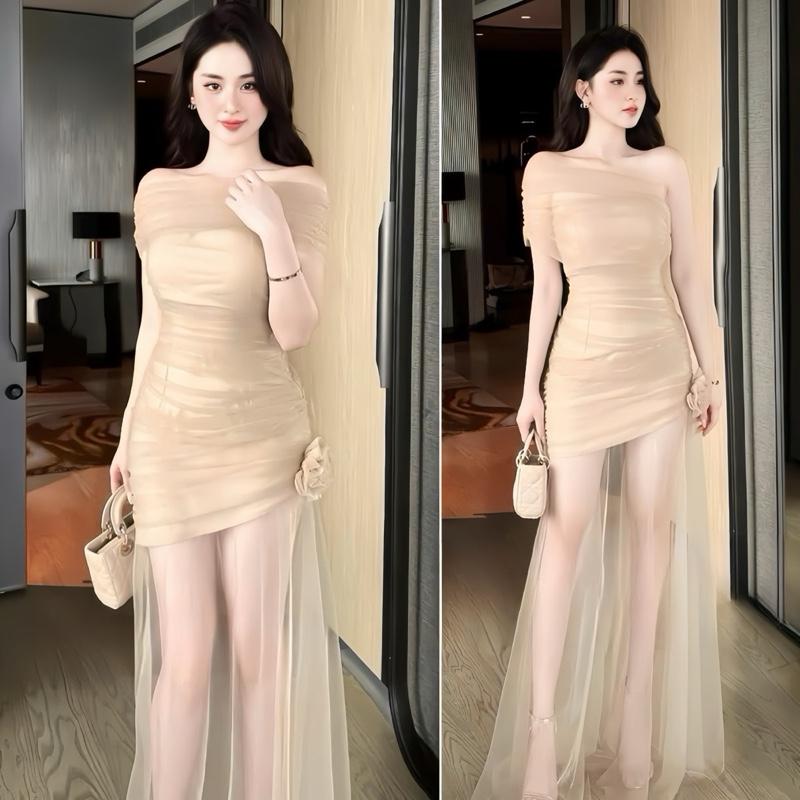 Đầm body dự tiệc Y22 đầm tùng lưới trễ vai mặc được nhiều kiểu kèm tag hoa rời có đệm mút phù hợp mùa lễ hội - Akara Closet Women Dress Kem