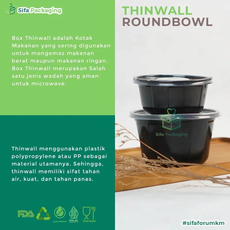 [25 PCS] Thinwall Mangkok Bulat + Tutup 200ml 400ml   Round Bowl Hitam Wadah Plastik Tempat Kue Snack Food Container Mangkuk Bubur Baso 1