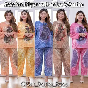 SETELAN CELANA PANJANG LENGAN PANJANG BAJU KAOS UKURAN JUMBO WANITA Bunga Nyaman Santai Motif Abstrak MAX BB 90KG