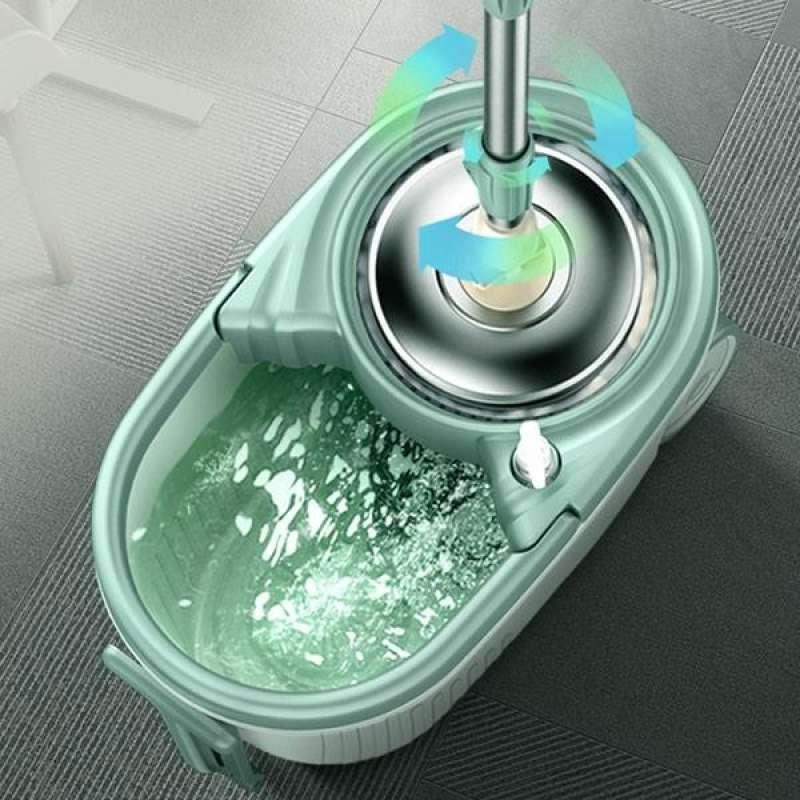 Alat Pel Lantai Microfiber dengan Ember Spin Mop Mencuci dan Membilas Alat Pembersih Lantai Bahan Spin Press Stainless 4