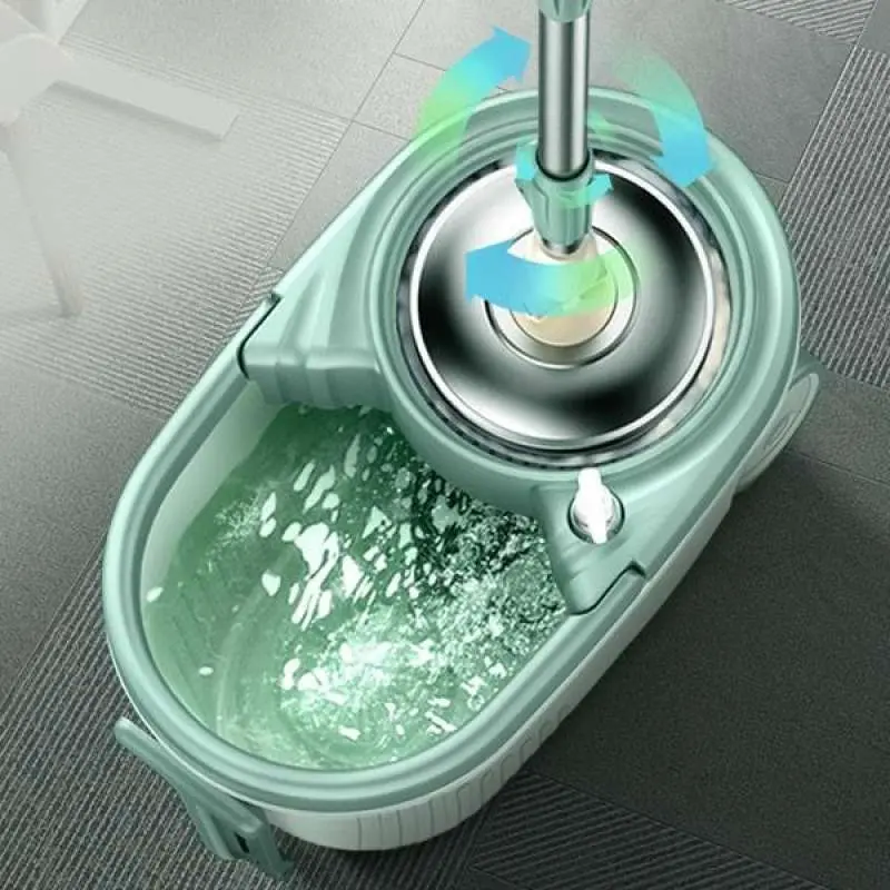 Alat Pel Lantai Microfiber dengan Ember Spin Mop Mencuci dan Membilas Alat Pembersih Lantai Bahan Spin Press Stainless 4