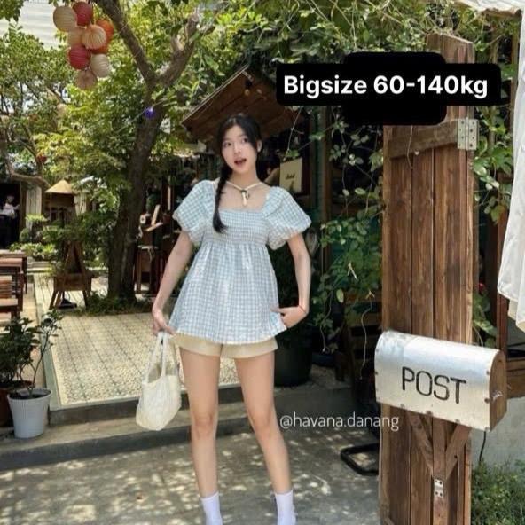Bigsize 60-140kg set babydoll áo + quần from rộng caro
