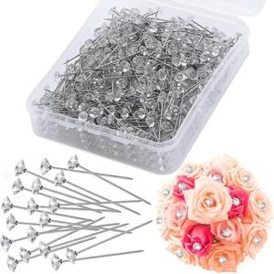 100 piezas de alfileres con cabeza diamante, alfileres transparentes florales de 6×38 mm para ramos de boda, manualidades y decoraciones de fiesta, duraderas y multifuncionales