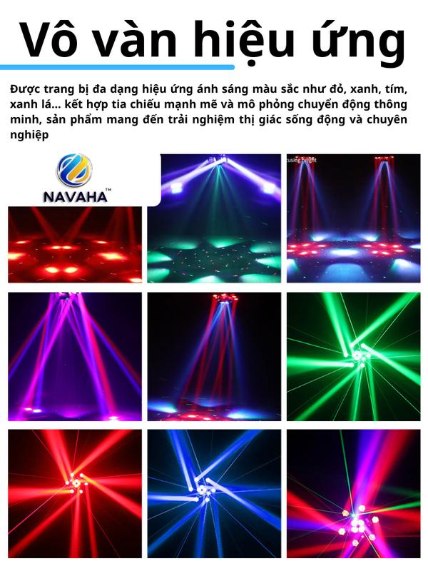 Đèn sân khấu moving 6 cánh 16 mắt viền led có 10 mắt led 4 mắt chớp 2 mắt laser 200W NAVAHA cảm biến âm thanh chớp theo nhạc phòng hát 4