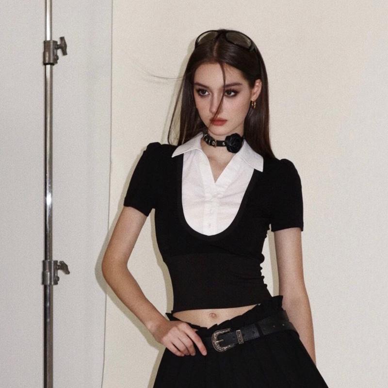 Áo Thun Phối Cổ Sơ Mi Dáng Baby Tee Bigsize Nữ AT124