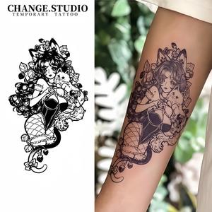 Hình Xăm Tạm Thời, Hình Xăm Nữ Mèo, Kéo Dài Trong 15 Ngày, Không Thấm Nước Và Chống Chà Xát. Miếng Dán Hình Xăm