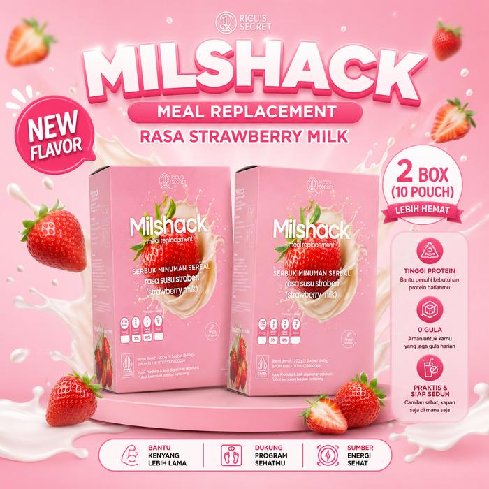 Gambar RICU'S SECRET 2 Box Milshack Meal Replacement Chocolate or Strawberry Tinggi Protein Shake Pengganti Makan Rasa Coklat & Stroberi Tinggi Protein Sehat Rendah Kalori 0 Gula Kemasan Praktis Siap Seduh Halal - 2 Box Cokelat dari RICU’S SECRET Kab. Bogor Tokopedia