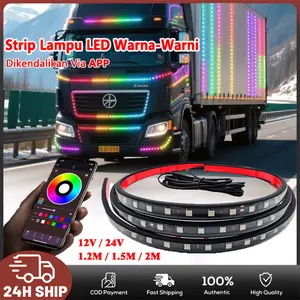 Lampu LED Strip Variasi Kaca Running Canter Net 1.2/1.5/2M Versi APP Hitam Merah 12/24 Volt untuk Truck Bus 1.2M 1.5M 2M dengan 210 Mode Pencahayaan