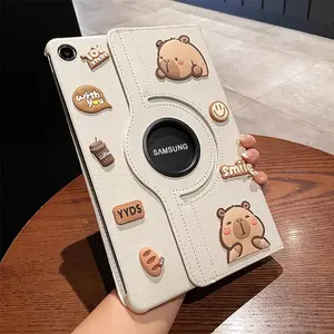 360° Rotatable Stand Cute Capybara Flip Leather Tablet Case For Samsung Galaxy Tab A11 A9 A8 A7 A 2019 A9+ A11+ Tab S6 Lite S7 S8 S9 FE + S10 Lite 8.0 8.7 10.1 10.4 10.5 10.9 11 12.4 inch Fashion Cartoon Shockproof Tab Casing Pad Cover Shell