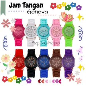 Jam Tangan Wanita Geneva Analog Unisex Rubber motif Rantai