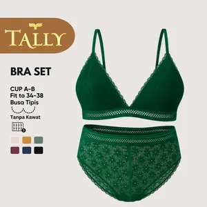 TALLY 1 Pcs atau 2 Pcs Bra Set Tanpa Kawat Busa Tipis Bahan Brokat CUP A - B Kait 2 Bra Transparan BH 7338 Sarwendah