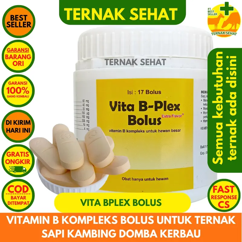 VITA B PLEX BOLUS 1 POT (17 BOLUS) MEDION - Vitamin B Complex Bolus Untuk Ternak Sapi Kambing Domba 1