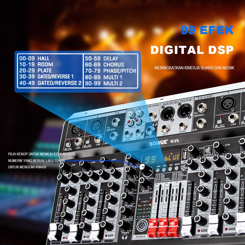 BOMGE 4/6 Channel Audio Interface Sound Board Mixing Console 16-Bit 99DSP DJ Mixer Audio Reverb Effect +48V Phantom Bluetooth Studio Audio Mixer For Karaoke Studio Streaming 4