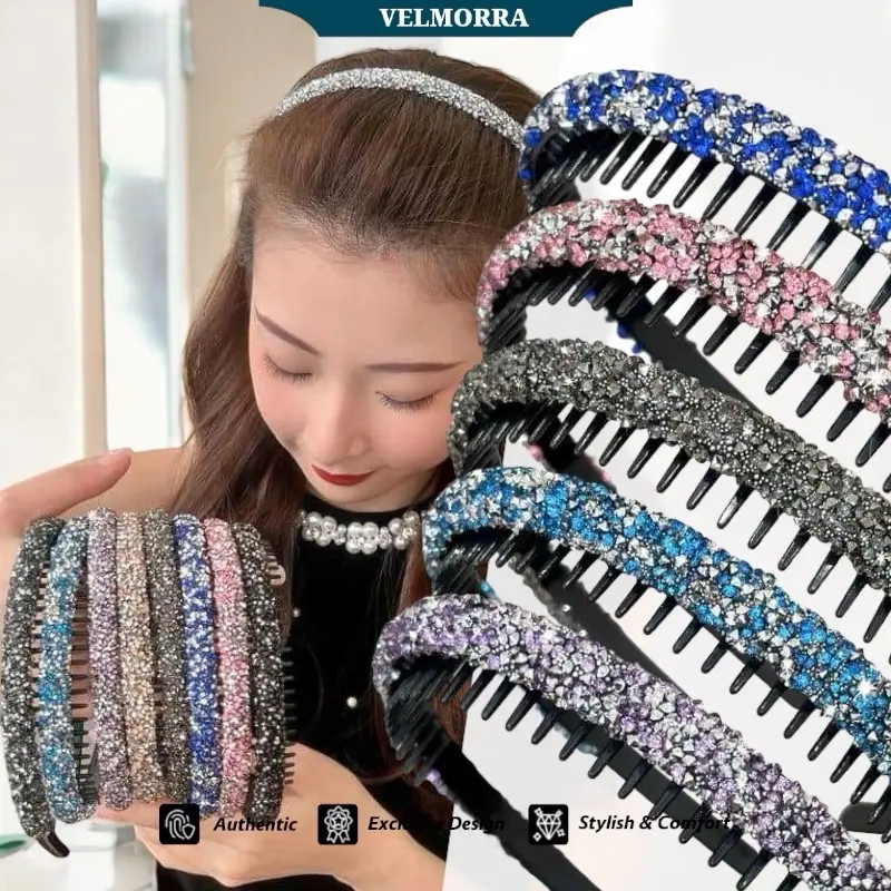 [VELMORRA] Headband Madeline Bando Sisir Panjang Kristal Berlian Sirkam
