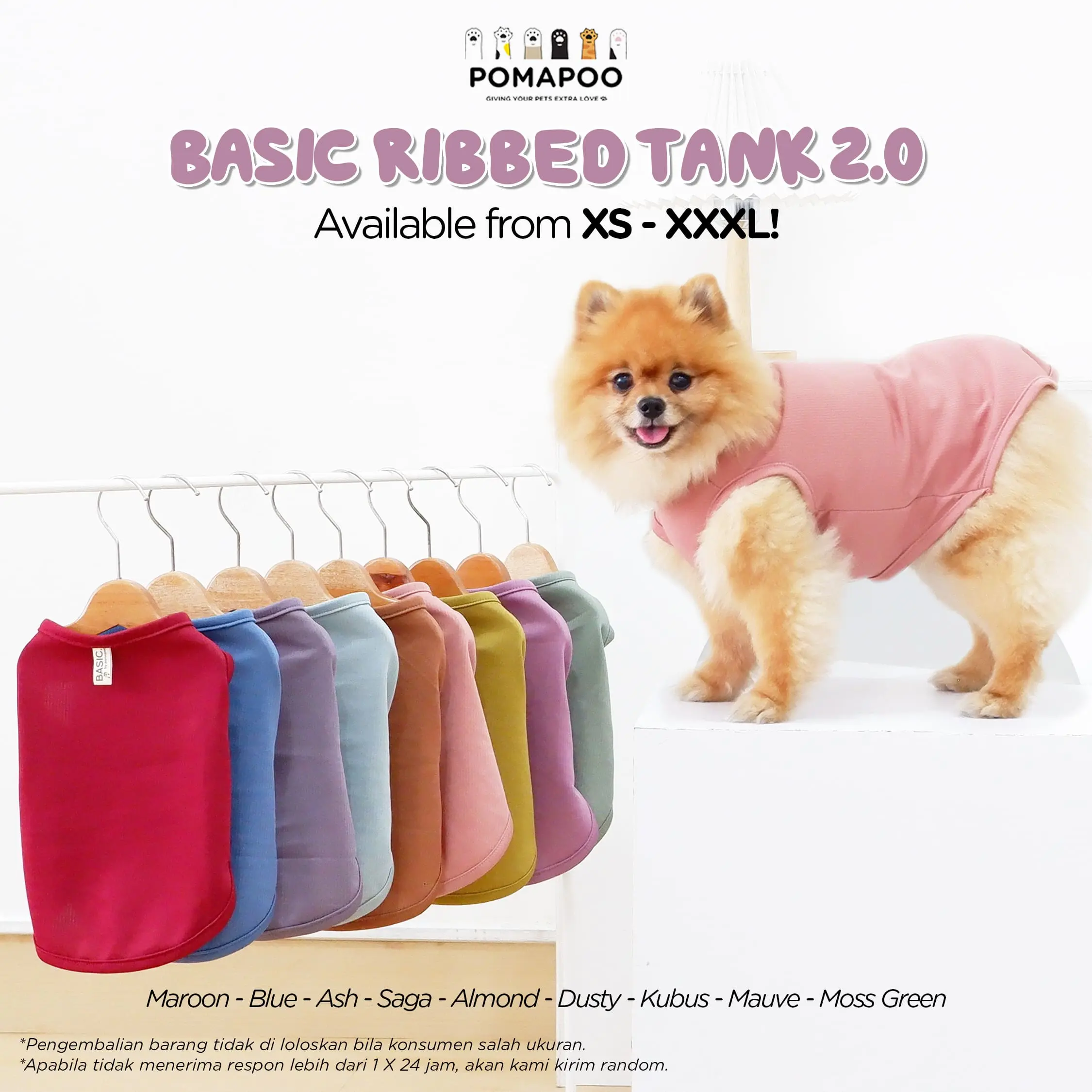 Pomapoo - Baju Kucing dan Baju Anjing Basic Ribbed Tank 2.0