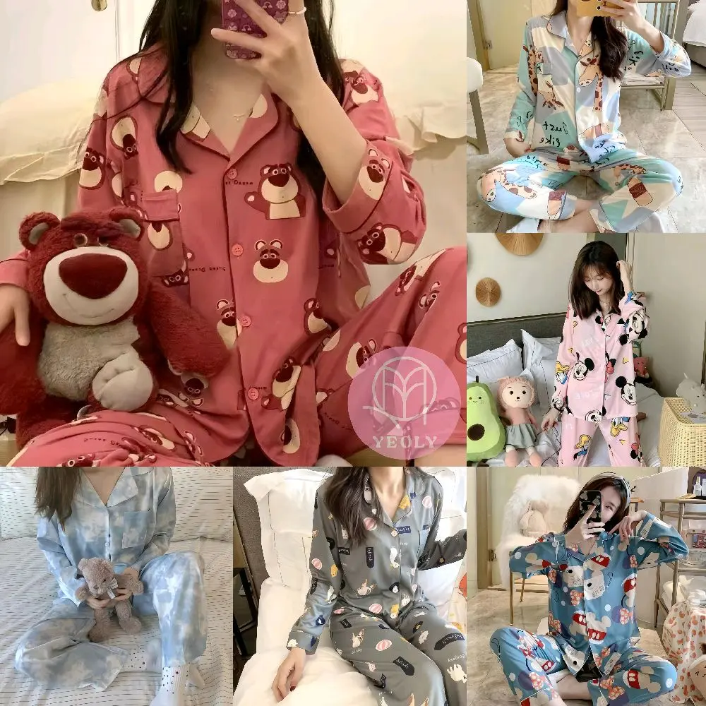 Yeoly Baju Tidur Wanita Dewasa | Piyama Wanita Set | Baju Piyama Set Lengan Panjang