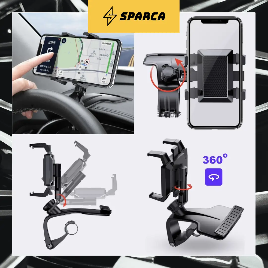 [SPARCA] Holder HP Jepit Dashboard Mobil Spion Dudukan Handphone Sunvisor 360 - Holder HP A185