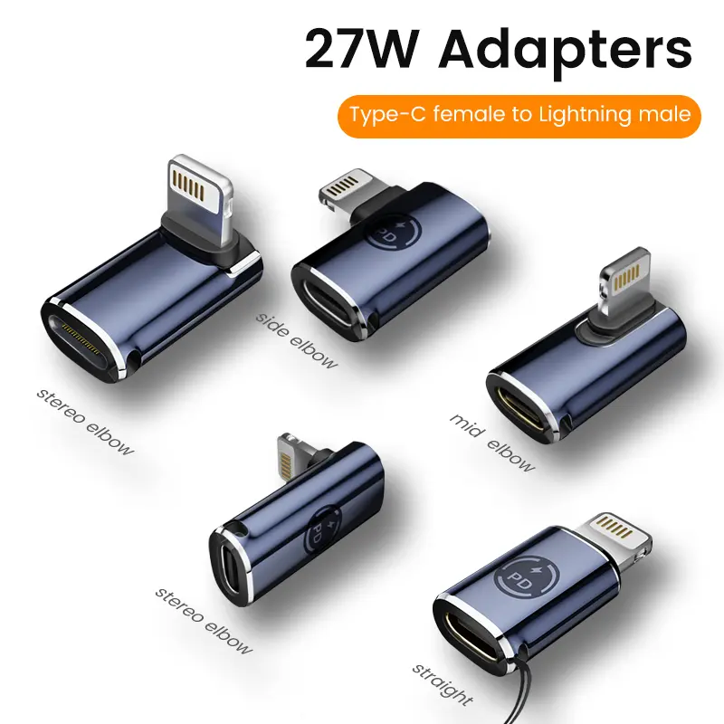 Elbow 90 Degree USB Type C To Lightning Adapter PD 27W Lightning Male To USB C Lightning Adapter For iphone ipad Connector Mobile Device Charger Smartphone Charging