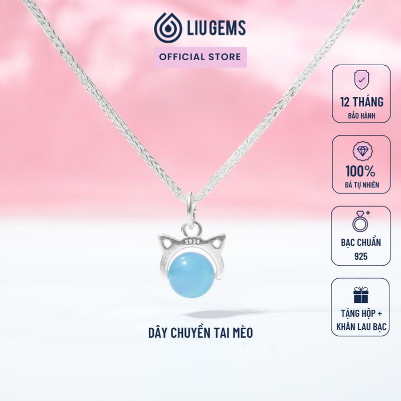 Dây Chuyền Bạc 925 Nữ Liugems 1 Hạt Size Nhỏ Tinh Tế Mix Đá Phong Thuỷ Tự Nhiên Handmade Tai Mèo DC08 (Mua một, tặng một hộp đựng trang sức + một khăn lau bạc miễn phí)