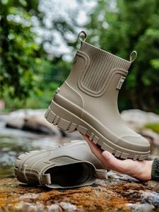 オールウェザー高品質レインシューズ、PVCソールとアッパー、快適なインソールとアンクルサポート、雨の日、通勤、ハイキング、釣りに最適