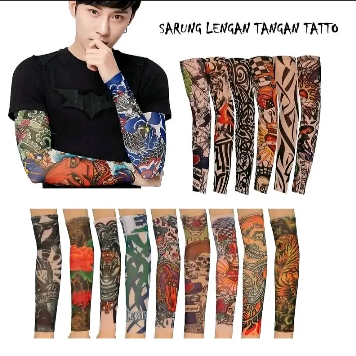 paket 3 pasang Manset Tato Sleeve Handsock, Sarung Lengan Panjang Motif Tato Random