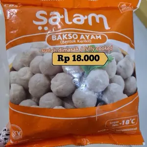 Salam Bakso Ayam Bentuk Kerikil Sudah Dimasak Fully Cooked Simpan Beku -18°C Harga Rp 18.000