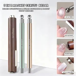 3in1 Alat Stik Magnet Kayu Cat Eye Multifungsi / Stick Magnet Cat Eye Bulat Persegi Silinder Panjang for Nail Art / Magnetstik Kuku Manikur Kualitas Tinggi for Nail Art