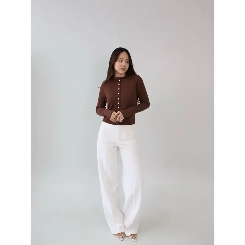 SAT - Olive Top Cardigan Knitwear Wanita / Cardi Korean Style Knit Rib Lengan Panjang Kardigan 1