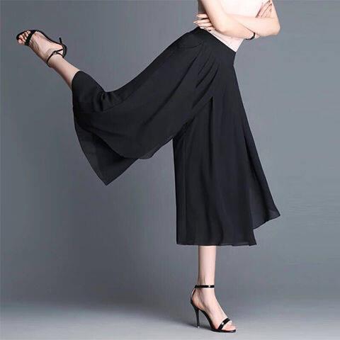 Product Introduction of ZANAChiffon Slim Half Culottes Thin Style Summer Seven Points Wide Leg Pants Large Size Elastic High Waist Loose Casual Pants Women Skirt 16