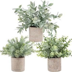 Paquete de 3/4 plantas artificiales en maceta mini, plantas de eucalipto de plástico artificial, topiarios para escritorio del hogar y oficina, decoración para habitación estilo casa campestre y baño