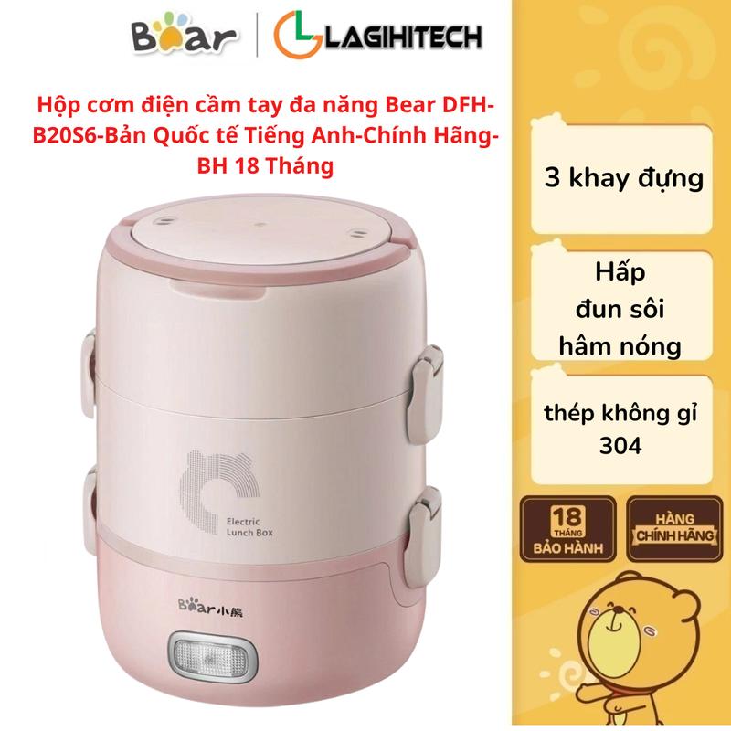 Hộp cơm điện cầm tay đa năng Bear DFH-B20S6 - Bản Quốc tế Tiếng Anh