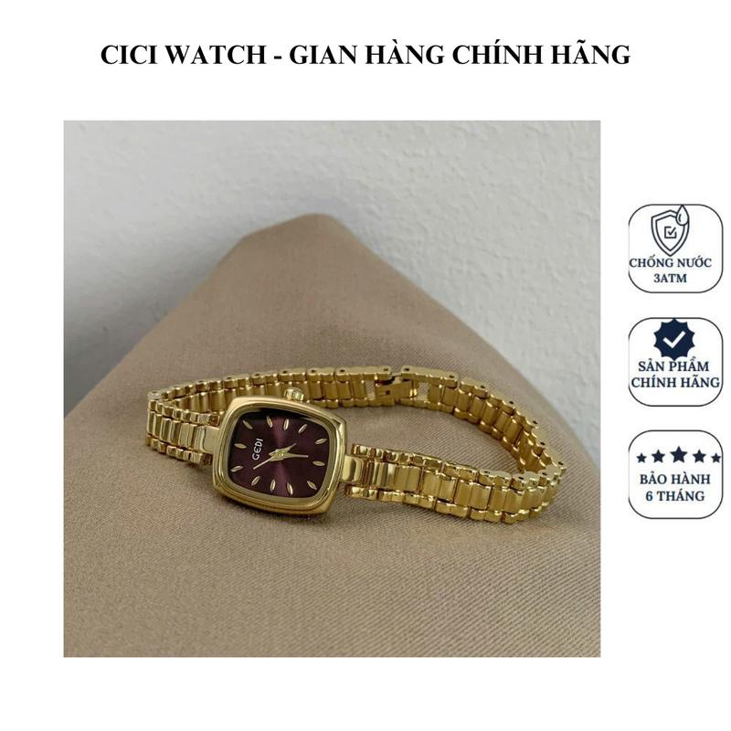 [Tặng hộp da] Đồng Hồ Nữ Mặt Đỏ Rượu Vang Dây Vàng Sang Trọng Quý Phái 14031