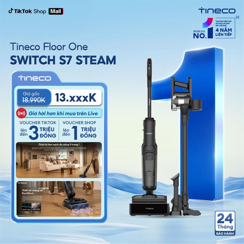 Tineco Floor One Switch S7 Steam Máy hút bụi lau sàn khô ướt | Lực hút 25.000Pa