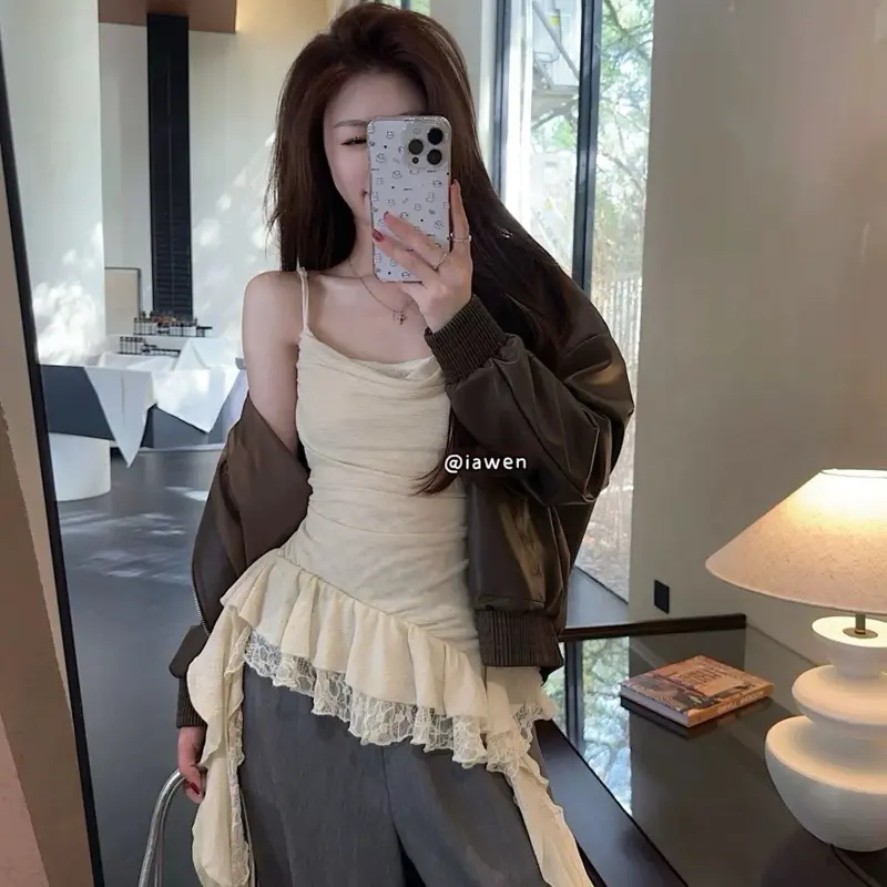 Áo dây mix tà pha ren new 2 màu