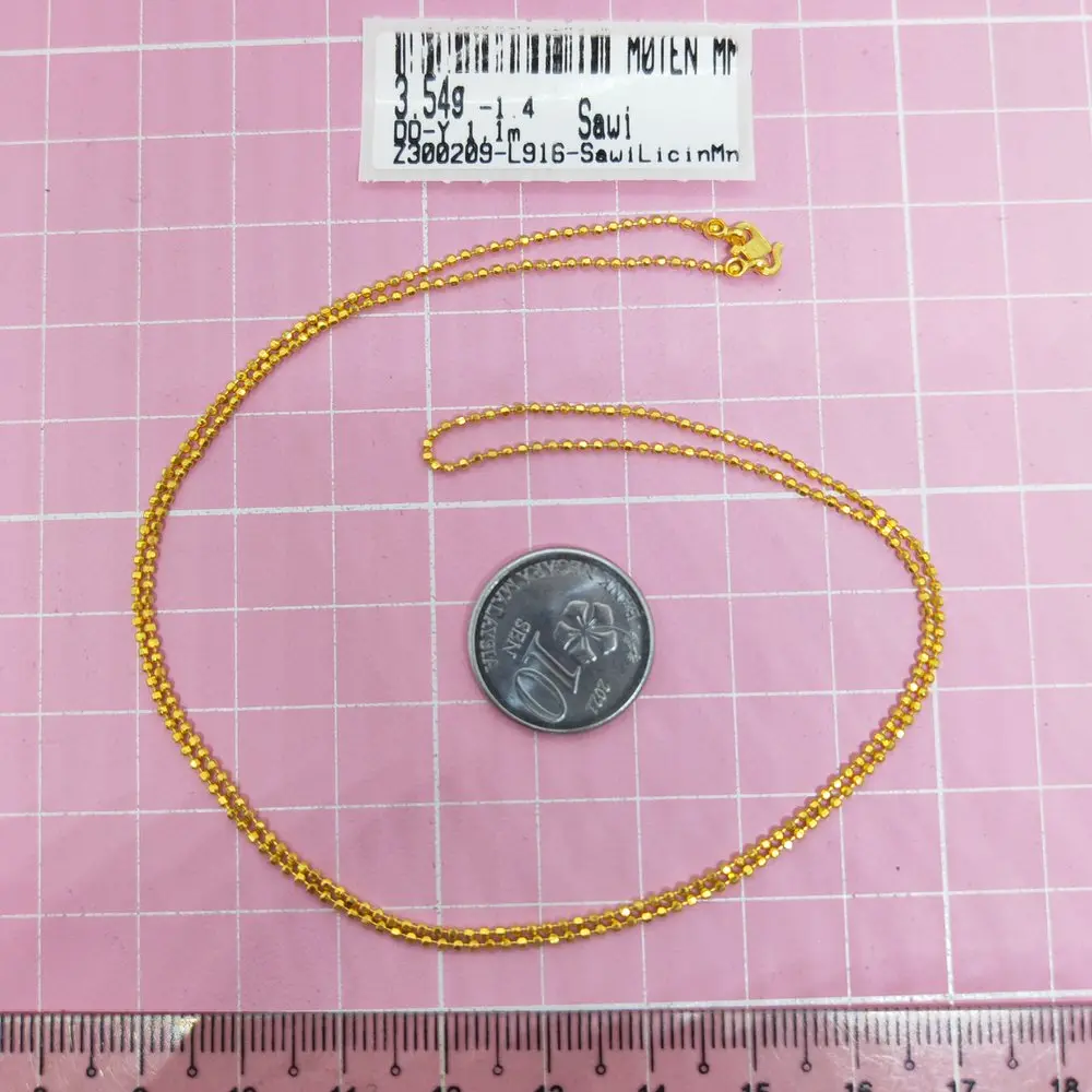 Emas 916,Rantai Leher Sawi Licin Mn Crystal  Design:300209<M0TEN>L916F(M9)-Size: 52.5cm
