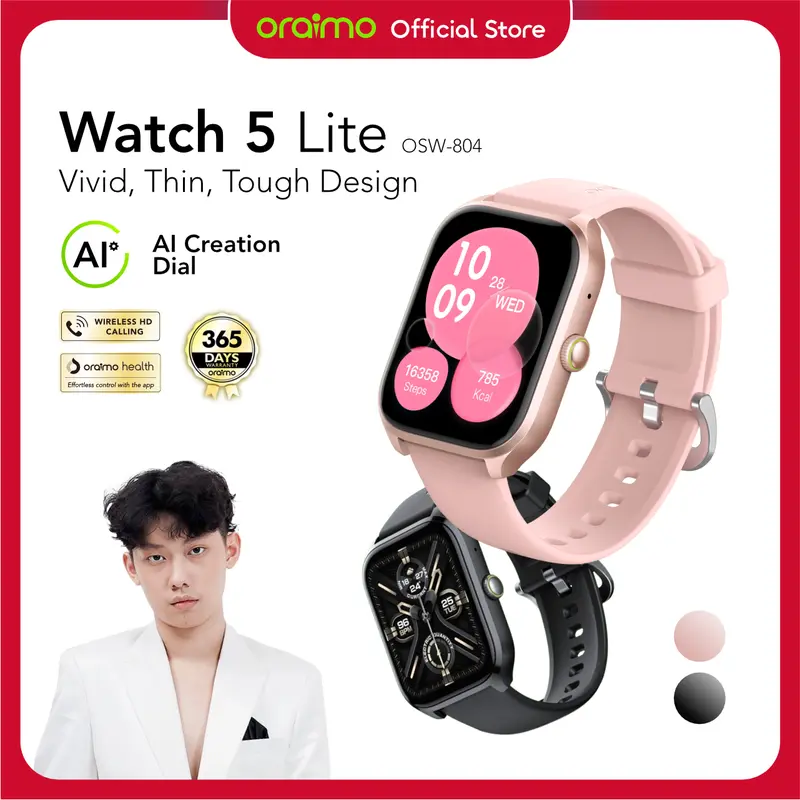 [Exclusive WILLIE SALIM] oraimo Watch 5 Lite Smartwatch [OSW-804] Layar 2.01'' Bluetooth Tahan Lama Tahan Air Debu Layar Monitor Amoled 100+ Mode Olahraga Large Screen Wireless Call Long Battery Life IP68 Waterproof