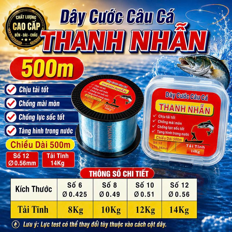 Cước Câu Cá THANH NHẪN 500M Màu Xanh Rêu