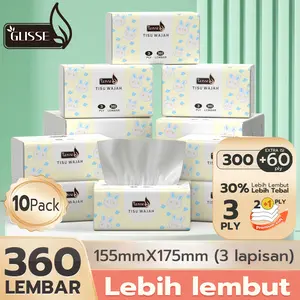 【Penjualan Terlaris 10 Bungkus】GLISSE Tisu Tarik Tangan, 100% Pulp Kayu Asli, 360 Lembar, Tisu Wajah 3 Lapis yang Lembut 【Penjualan Terlaris 10 Bungkus】GLISSE Tisu Tarik Tangan, 100% Pulp Kayu Asli, 360 Lembar, Tisu Wajah 3 Lapis yang Lembut