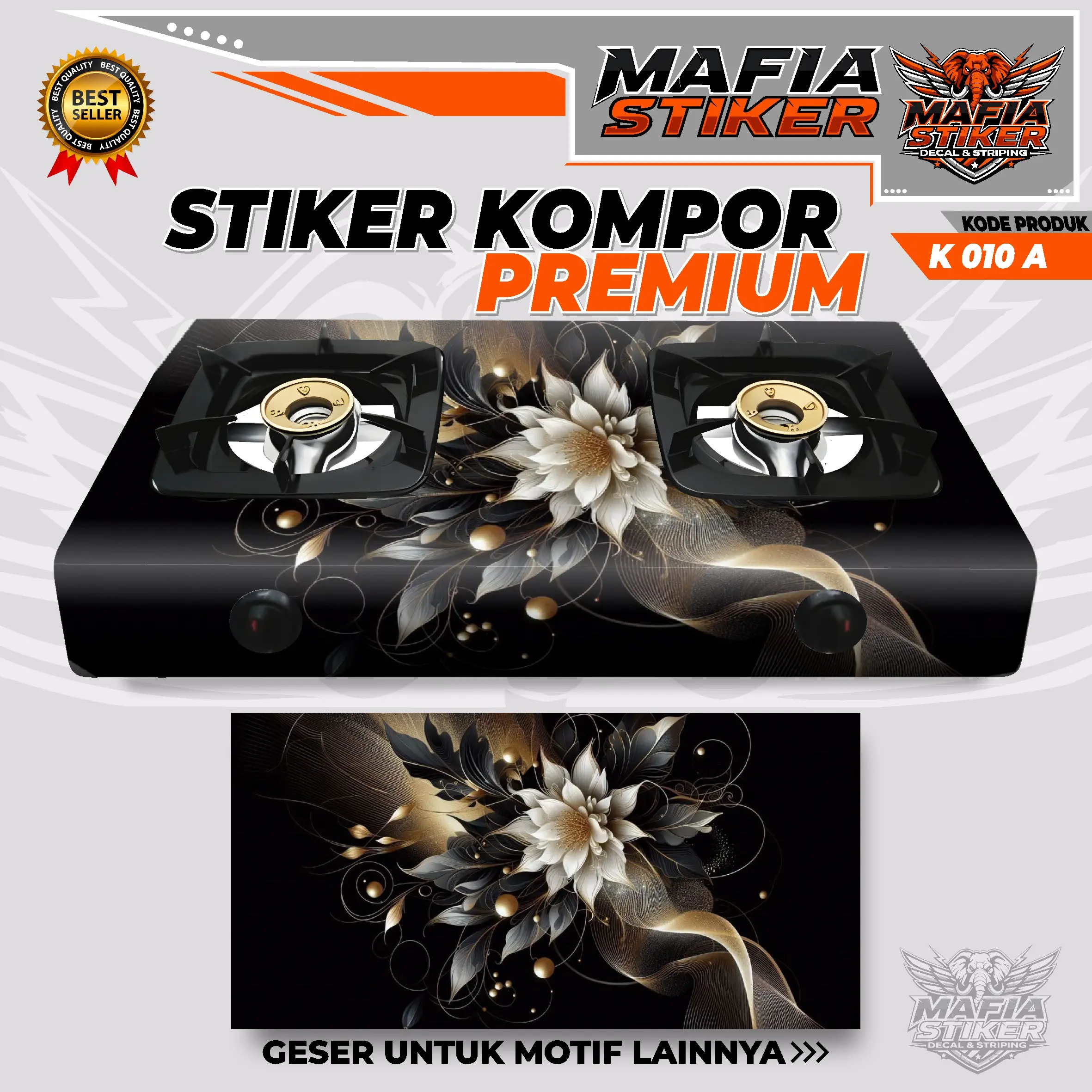 Stiker Kompor Gas 2 Tungku Premium 100x50cm, Vinyl Glossy Tahan Panas & Anti Air, Motif Kayu Bergaris Elegan Mewah, Mudah Dipasang