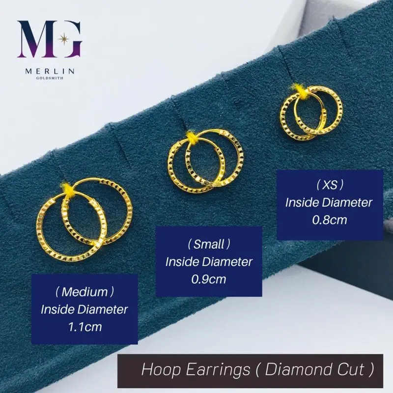 Merlin Goldsmith 916 22k Gold Diamond Cut Hoop Earrings (XS / S / M)