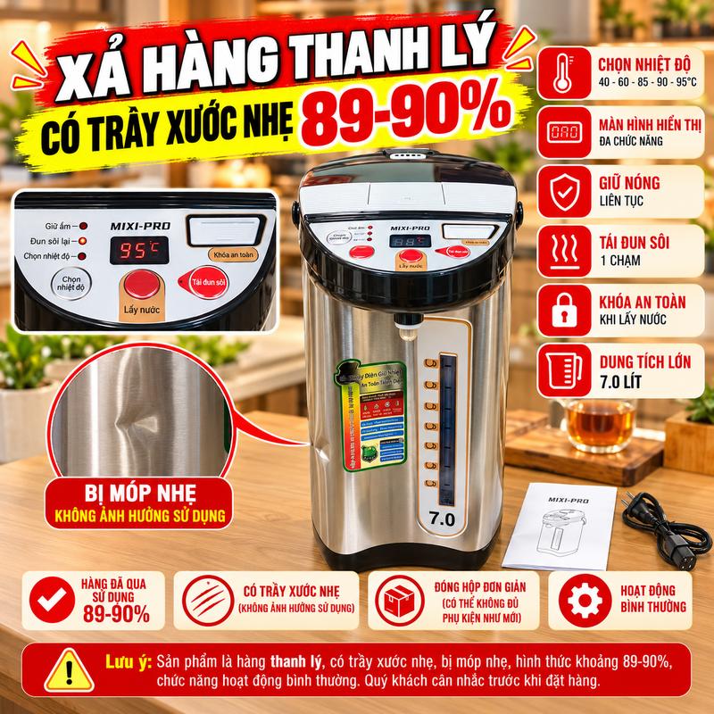 Bình Thủy Điện 7L – Bình Đun Nước Nóng Giữ Nhiệt, Chọn Nhiệt Độ, Màn Hình Hiển Thị, Tái Đun Sôi